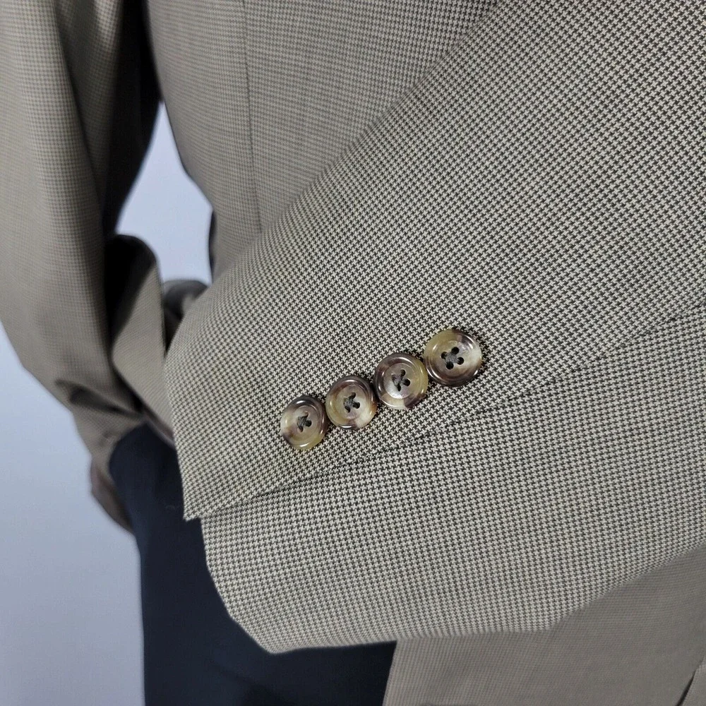 JOS‎ A BANK Men's Sport Coat Blazer Two Button Brown Black Houndstooth Wool 46L